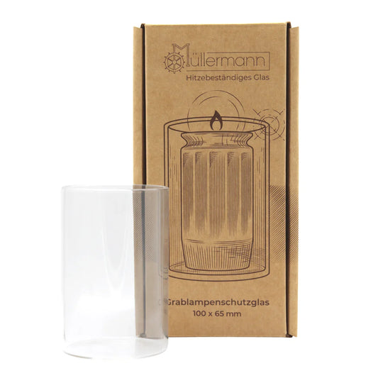 Grablampenschutzglas für kleine Grabkerzen, hitzebeständig, Müllermann, 100/65 mm