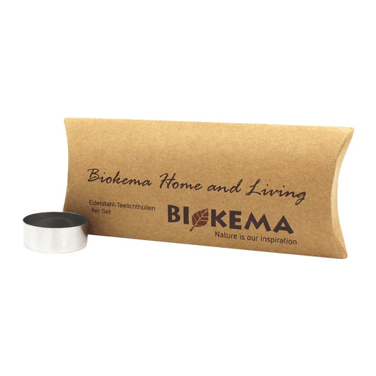 Edelstahl-Teelichthalter für Teelichter ohne Aluminiumhülle, BIOKEMA, wiederverwendbar, für Teelichter mit Ø38 mm, 4 Stück pro Verpackung
