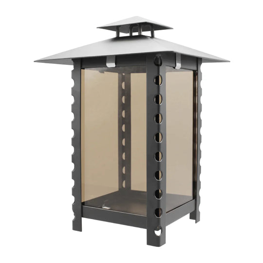 Grablaterne aus Metall mit Erdspieß, schwarz, Parsolglas, ca. 14x14x20 cm, Grabschmuck, Grabdekoration