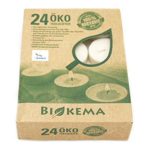 100% ÖKO-TEELICHTER aus regionaler Bio-Masse, BIOKEMA, Ø38 mm, Brenndauer ca. 4h, ohne Aluminiumhülle, 24 Stück pro Verpackung