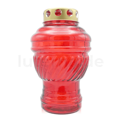 Grablaterne Glas Rot mit Deckel, 220/130mm – Grablicht-Laterne, Grabsc