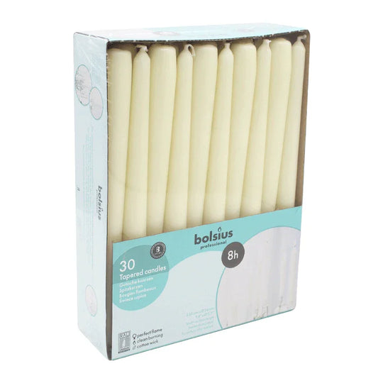 Spitzkerzen, Elfenbein, BOLSIUS, 24/250 mm, Brenndauer ca. 8h, Box mit 30 Stück
