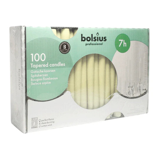 Spitzkerzen, Elfenbein, BOLSIUS, 23/240 mm, Brenndauer ca. 7h, Box mit 100 Stück