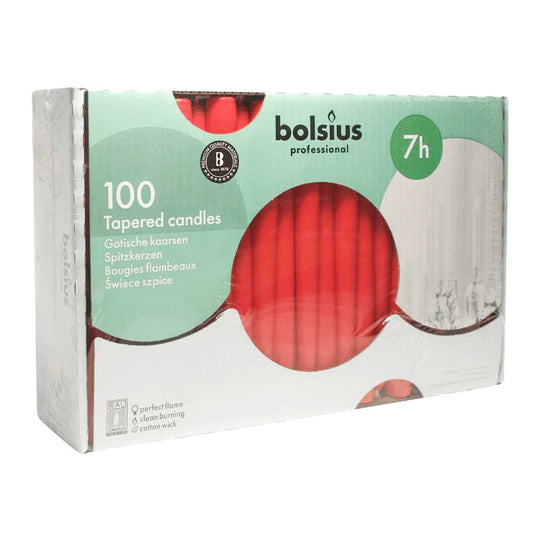 Spitzkerzen, Rot, BOLSIUS, 23/240 mm, Brenndauer ca. 7h, Box mit 100 Stück