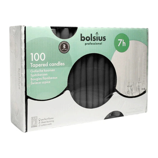 Spitzkerzen, Schwarz, BOLSIUS, 23/240 mm, Brenndauer ca. 7h, Box mit 100 Stück