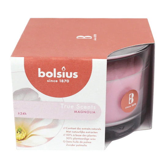 TRUE SCENTS, Duftkerze im Glas, medium, Magnolie, BOLSIUS, 63/90 mm, Brenndauer ca. 24h