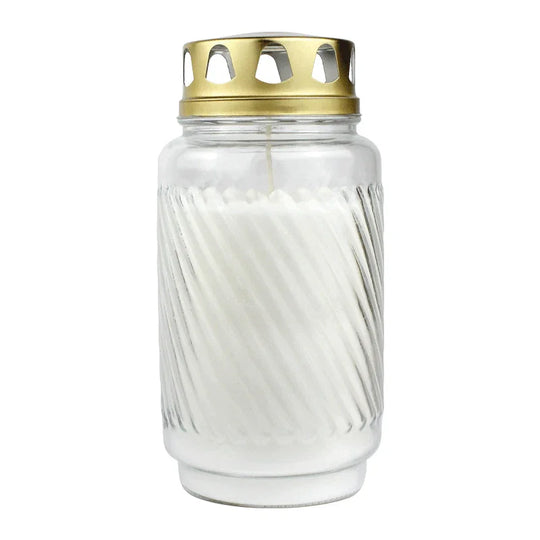 Laternenglas mit Golddeckel, Grabkerze aus Glas, Weiß, BOLSIUS, Brenndauer ca. 100h, 173/90 mm, Grabschmuck, Grabdekoration