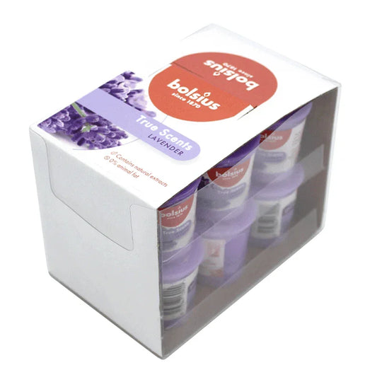 TRUE SCENTS, Duftvotivkerze, Französischer Lavendel, BOLSIUS, 53/45 mm, Brenndauer ca. 15h, 12 Stück pro Verpackung