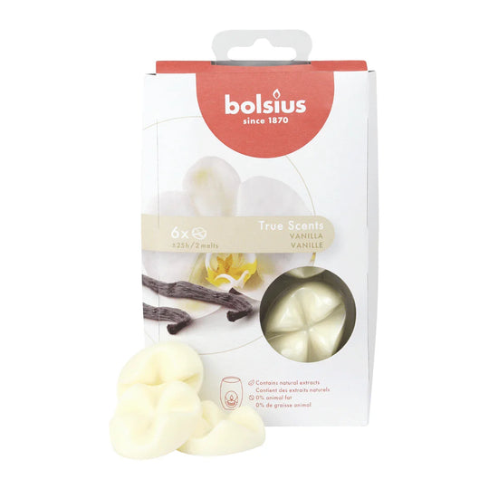 TRUE SCENTS WAX MELTS, Vanille, Duftschmelzblüten von BOLSIUS, Duftdauer ca. 25h, 6 Stück pro Verpackung, Raumduft