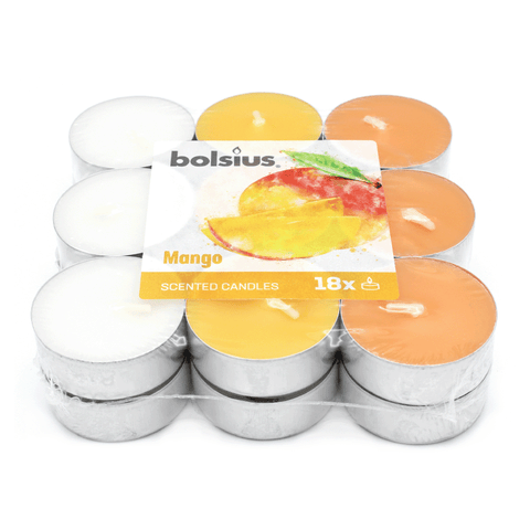 Duft-Teelichter, mehrfarbig, Mango, BOLSIUS, Ø38 mm, Brenndauer ca. 4h, 18 Stück pro Verpackung - luterna.de