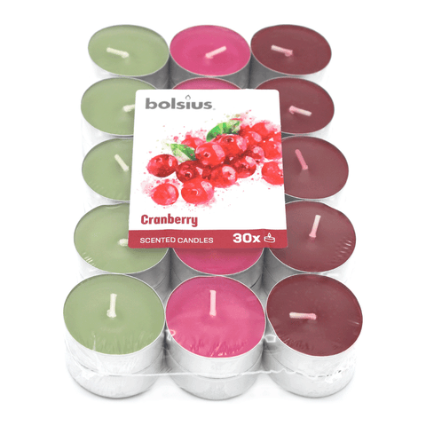 Duft-Teelichter, mehrfarbig, Cranberry, BOLSIUS, Ø38 mm, Brenndauer ca. 4h, 30 Stück pro Verpackung - luterna.de