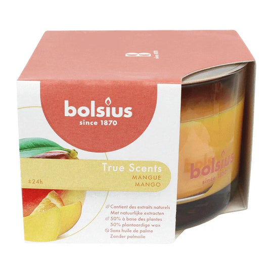 TRUE SCENTS, Duftkerze im Glas, medium, Mango, BOLSIUS, 63/90 mm, Brenndauer ca. 24h