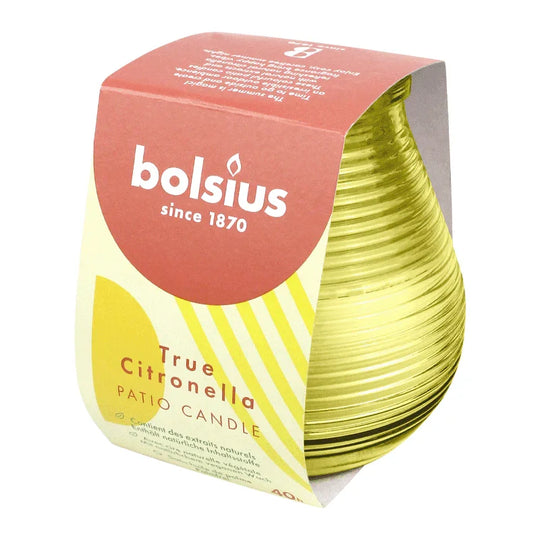 TRUE CITRONELLA Patio-Licht, Gelb, Duftkerze im Glas, BOLSIUS, 94/91 mm, Brenndauer ca. 40h