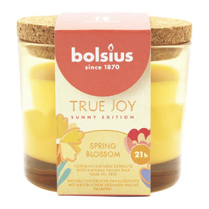 TRUE JOY, Sunny Edition, Duftkerze im Glas, Spring Blossom, mit veganem Wachs, BOLSIUS, 66/83 mm, Brenndauer ca. 21h