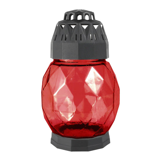 Grablaterne aus Glas „Diamond“ mit Nachfüller, Rot, BOLSIUS, 108/178 mm, Grabschmuck, Grabdekoration