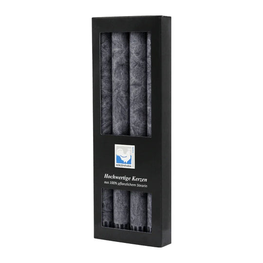 Stearin-Stabkerzen, 22/250 mm, Anthrazit, KERZENFARM HAHN, Brenndauer ca. 10h, 4 Stück pro Verpackung