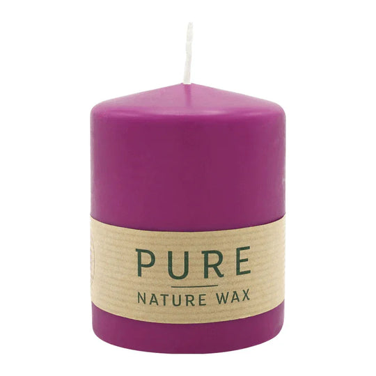 PURE NATURAL WAX, Erika, Stumpenkerze, Erika, WENZEL, 90/70 mm, Brenndauer ca. 30h, 100% plastikfrei