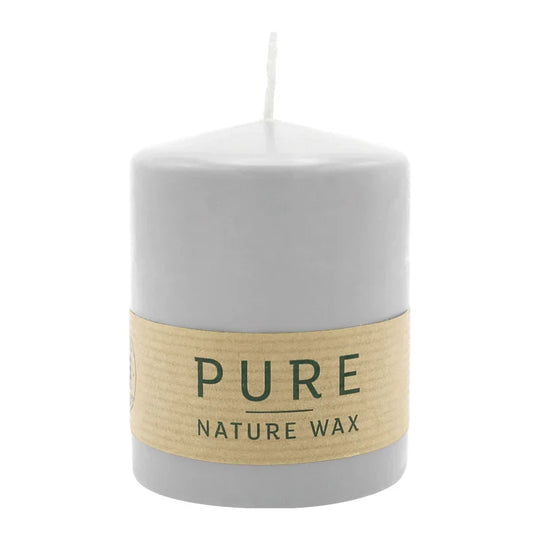 PURE NATURAL WAX, Silbergrau, Stumpenkerze, WENZEL, 90/70 mm, Brenndauer ca. 30h, 100% plastikfrei