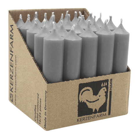 Stabkerzen aus Paraffin, 100/22 mm, Grau, KERZENFARM HAHN, Brenndauer ca. 4h, 25 Stück pro Verpackung - luterna.de