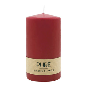 PURE NATURAL WAX, Karminrot, Stumpenkerze, WENZEL, 130/70 mm, Brenndauer ca. 47h, 100% plastikfrei