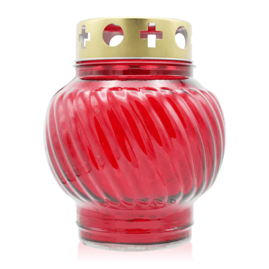 Grablaterne aus Glas, rot, mit abnehmbarem Deckel, 135/110 mm, Grabschmuck, Grabdekoration