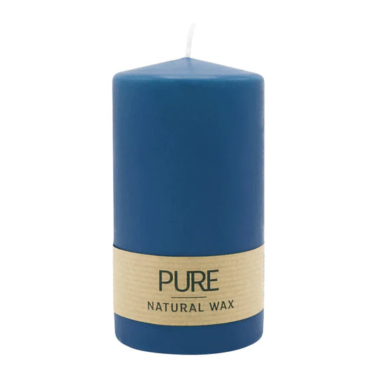 PURE NATURAL WAX, Nachtblau, Stumpenkerze, WENZEL, 130/70 mm, Brenndauer ca. 47h, 100% plastikfrei