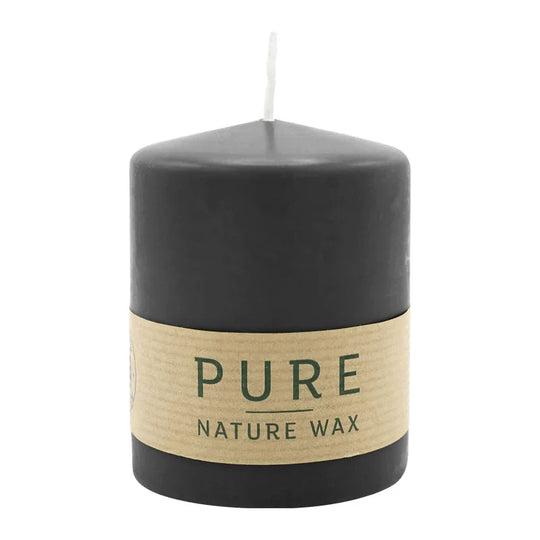 PURE NATURAL WAX, Schwarz, Stumpenkerze, WENZEL, 90/70 mm, Brenndauer ca. 30h, 100% plastikfrei