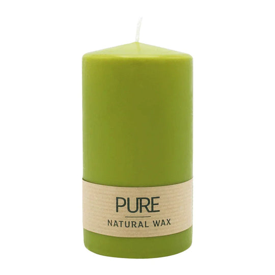 PURE NATURAL WAX, Olive, Stumpenkerze, WENZEL, 130/70 mm, Brenndauer ca. 47h, 100% plastikfrei