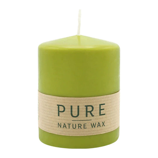 PURE NATURAL WAX, Olive, Stumpenkerze, WENZEL, 90/70 mm, Brenndauer ca. 30h, 100% plastikfrei