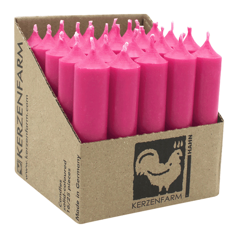 Stabkerzen aus Paraffin, 100/22 mm, Pink, KERZENFARM HAHN, Brenndauer ca. 4h, 25 Stück pro Verpackung - luterna.de