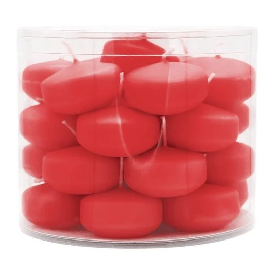 Schwimmkerzen klein, Rubin, 50/30 mm, WENZEL, Brenndauer ca. 4h, Box mit 28 Stück