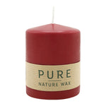 PURE NATURAL WAX, Karminrot, Stumpenkerze, WENZEL, 90/70 mm, Brenndauer ca. 30h, 100% plastikfrei