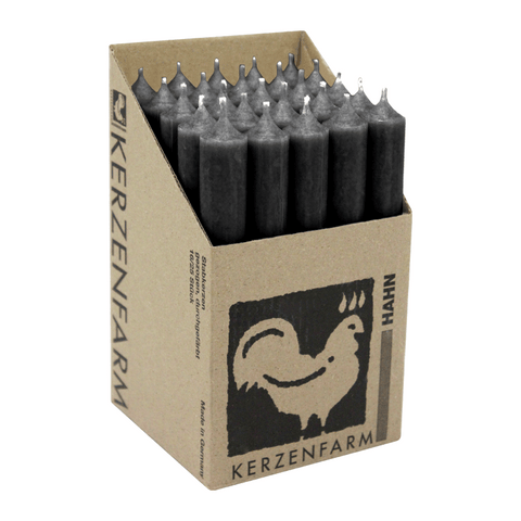 Stabkerzen aus Paraffin, 180/22 mm, Schwarz, KERZENFARM HAHN, Brenndauer ca. 8h, 25 Stück pro Verpackung