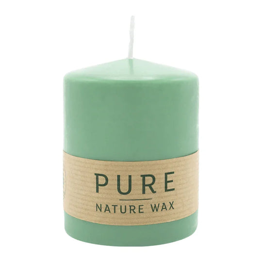PURE NATURAL WAX, Smaragd, Stumpenkerze, WENZEL, 90/70 mm, Brenndauer ca. 30h, 100% plastikfrei