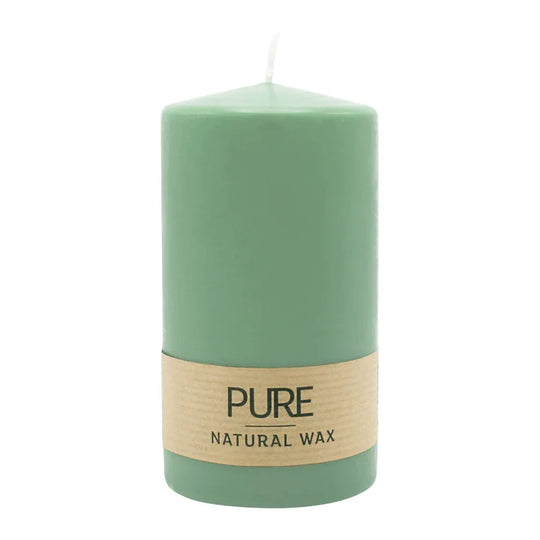 PURE NATURAL WAX, Smaragd, Stumpenkerze, WENZEL, 130/70 mm, Brenndauer ca. 47h, 100% plastikfrei