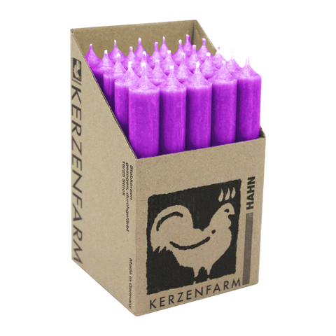Stabkerzen aus Paraffin, 180/22 mm, Violett, KERZENFARM HAHN, Brenndauer ca. 8h, 25 Stück pro Verpackung