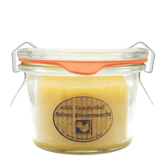 Bienenwachskerze im Weckglas, 100% reines Bienenwachs, KERZENFARM HAHN, 50/70 mm, 80 ml, Brenndauer ca. 6,5h